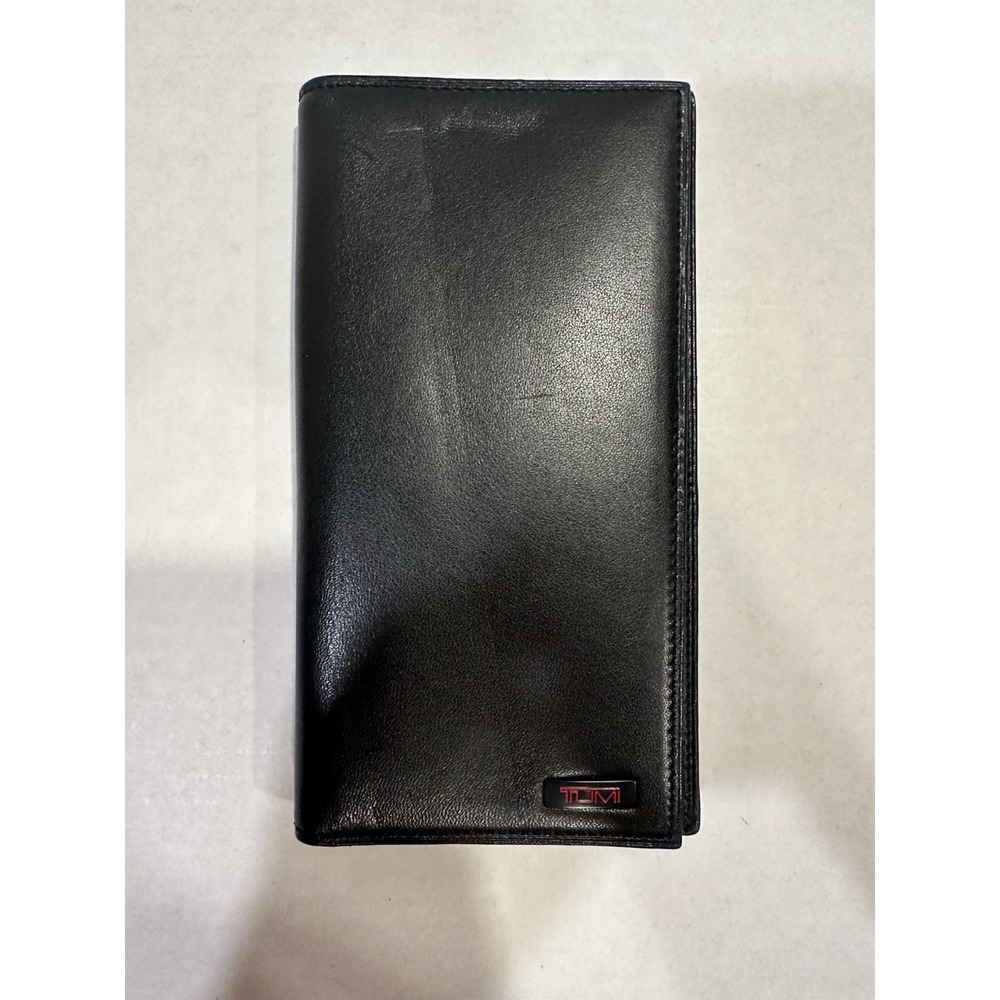 TUMI Black Leather Wallet Red Logo New No Tags
